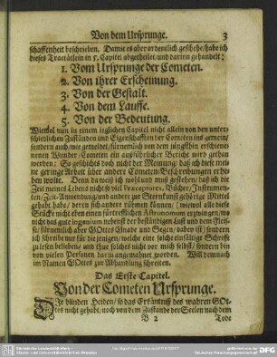 Das Erste Capitel. Von der Cometen Ursprung