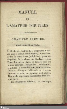 Chapitre premier - Histoire naturelle de l'Huȋtre