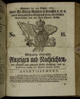 No. 18. Montags, den 4ten Majus, 1761.