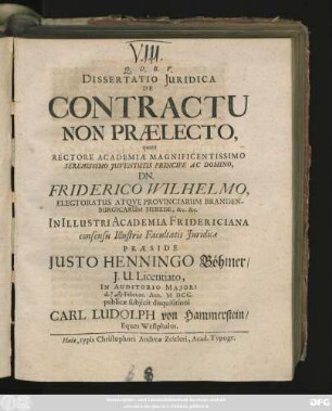 Dissertatio Iuridica De Contractu Non Praelecto