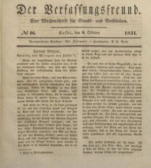 № 46. Cassel, den 8. Oktober 1831.