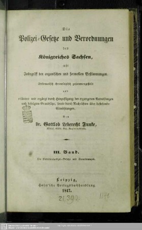 3: Die Medicinalpolizei-Gesetze und Verordnungen