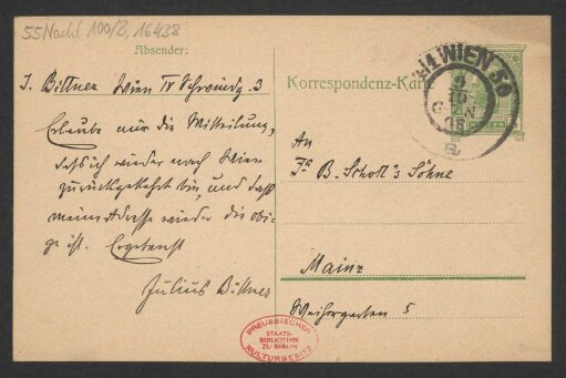 Brief an B. Schott's Söhne : 09.10.1908