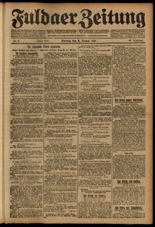Erste Ausgabe vom Montag, den 08. Januar 1917.