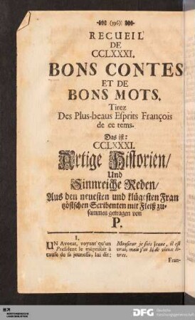 CCLXXXI. Artige Historien/ Und Sinnreiche Reden