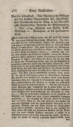 Von der Lebenskraft.