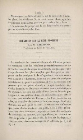 Remarques sur le mème problème.