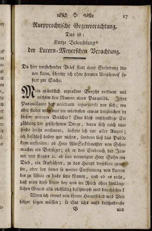 Ruepprechtische Gegenverachtung. Das ist: Kurze Beleuchtung der Lucern-Meyerschen Verachtung.