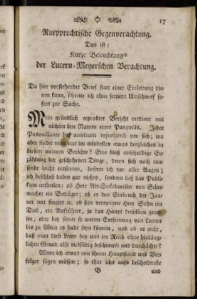 Ruepprechtische Gegenverachtung. Das ist: Kurze Beleuchtung der Lucern-Meyerschen Verachtung.