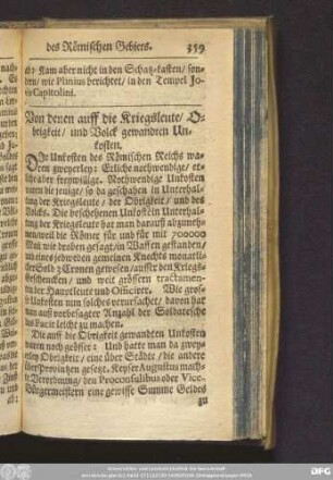 Von denen auff die Kriegsleute/ Obrigkeit/ und Volck gewandten Unkosten.