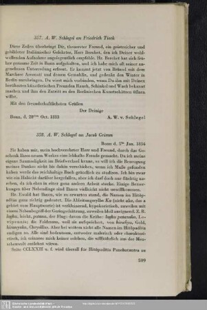 August Wilhelm von Schlegel an Jacob Grimm, Bonn, 05.01.-09.02.1834