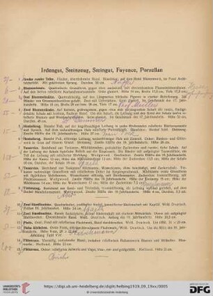 Irdengut, Steinzeug, Steingut, Fayence, Porzellan (Nr. 1-34)