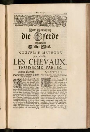 Neue Anweisung die Pferde abzurichten. Dritter Theil. / Nouvelle Methode pour dresser Les Chevaux. Troisième Partie.
