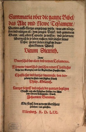 Summaria über die gantze Bibel das alt und newe Testament