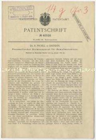 Patentschrift eines pneumatischen Bremsapparates für Dampfmaschinen, Patent-Nr. 40526