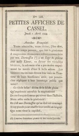 No LIX (Jeudi 1 Avril 1784)