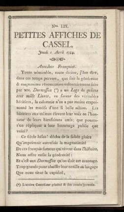 No LIX (Jeudi 1 Avril 1784)