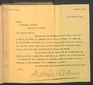 [Carta de Mario Bravo a Robert Lehmann-Nitsche]