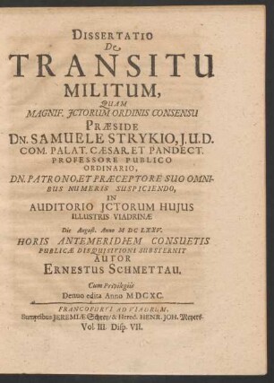 Dissertatio De Transitu Militum