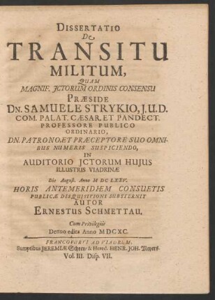 Dissertatio De Transitu Militum