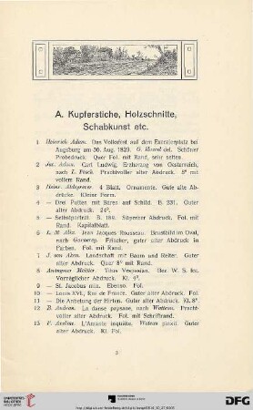 A. Kupferstiche, Holzschnitte, Schabkunst etc. (Nr. 1-190)