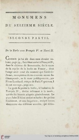 Monumens du seizieme siècle. Second partie