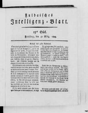 13tes Stück, Ausgabe vom 31. März. 1809