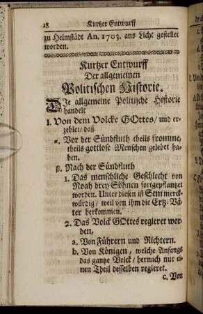 Kurtzer Entwurff Der allgemeinen Politischen Historie
