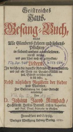 Geistreiches Haus-Gesang-Buch
