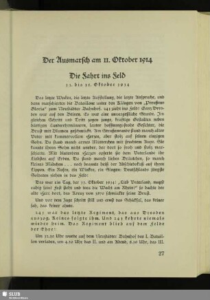 Der Ausmarsch am 11. Oktober 1914 : Die Fahrt ins Feld, 11. bis 15. Oktober 1914