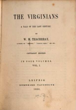 The Virginians : a tale of the last century. 1