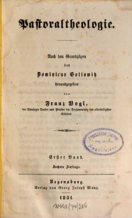 Pastoraltheologie : nach den Grundzügen des Dominicus Gollowitz. 1