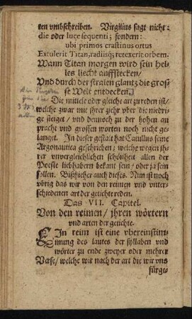Das VII. Capitel. Von den reimen, ihren wörtern und arten der getichte.