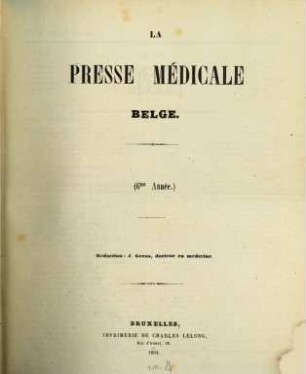 Presse médicale belge. 6. 1854