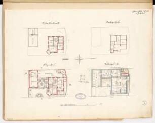 Villa, Cochem Monatskonkurrenz Juni 1884: Grundriss Keller, Erdgeschoss, Obergeschoss, Dachgeschoss; Maßstabsleiste