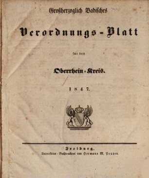 Großherzoglich badisches Verordnungsblatt für den Oberrhein-Kreis, 1847