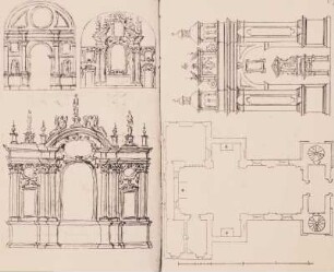 Portale; Doppeltürmige Kirche mit Grundriss