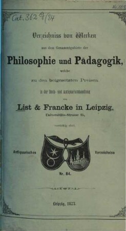 Lager-Verzeichnis. 84. 1873
