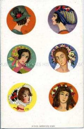 Postkarte mit Frauenköpfen