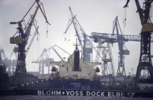 Blohm + Voss, Werft. Schwimmdoch 17 an der Elbe, mit dem Schiff Scandinavian Express. Hamburg, 01.2005