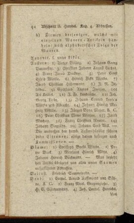 b) Firmen derjenigen, welche mit einzelnen Waaren-Artikeln handeln; nach alphabetischer Folge der Waaren.