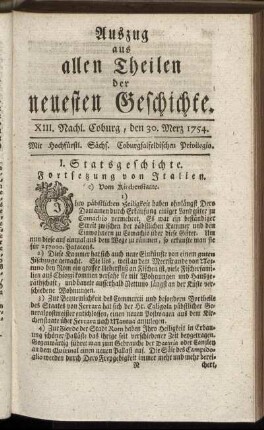 XIII. Nachl. Coburg, den 30. Merz 1754.