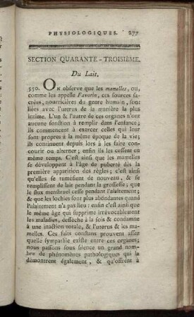 Section Quarante-Troisième. Du Lait