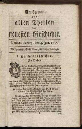 I. Nachl. Coburg, den 4. Jan. 1755.