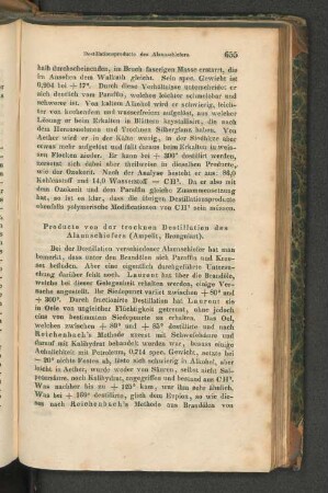 Producte von der trockenen Destillation des Alaunschiefers (Ampelit, Brongniart).