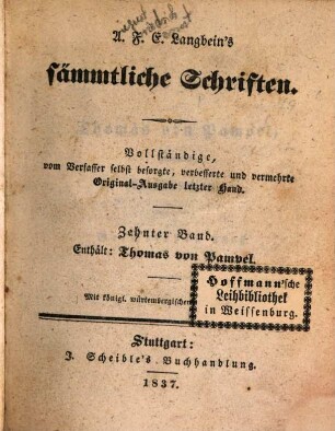 A. F. E. Langbeins prosaische Werke. 5, Thomas von Pampel