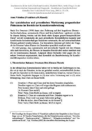 Zur syntaktischen und prosodischen Markierung pragmatischer Phänomene im Bereich der Konnektorenforschung