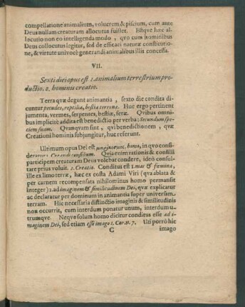 VII. Sexti diei opus est 1. animalium terrestrium productio. 2. hominis creatio.