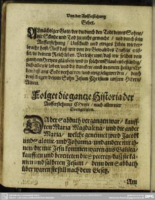 [II.] Folget die gantze Historia der Aufferstehung CHristi, nach allen vier Evangelisten