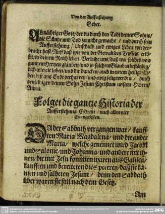 [II.] Folget die gantze Historia der Aufferstehung CHristi, nach allen vier Evangelisten